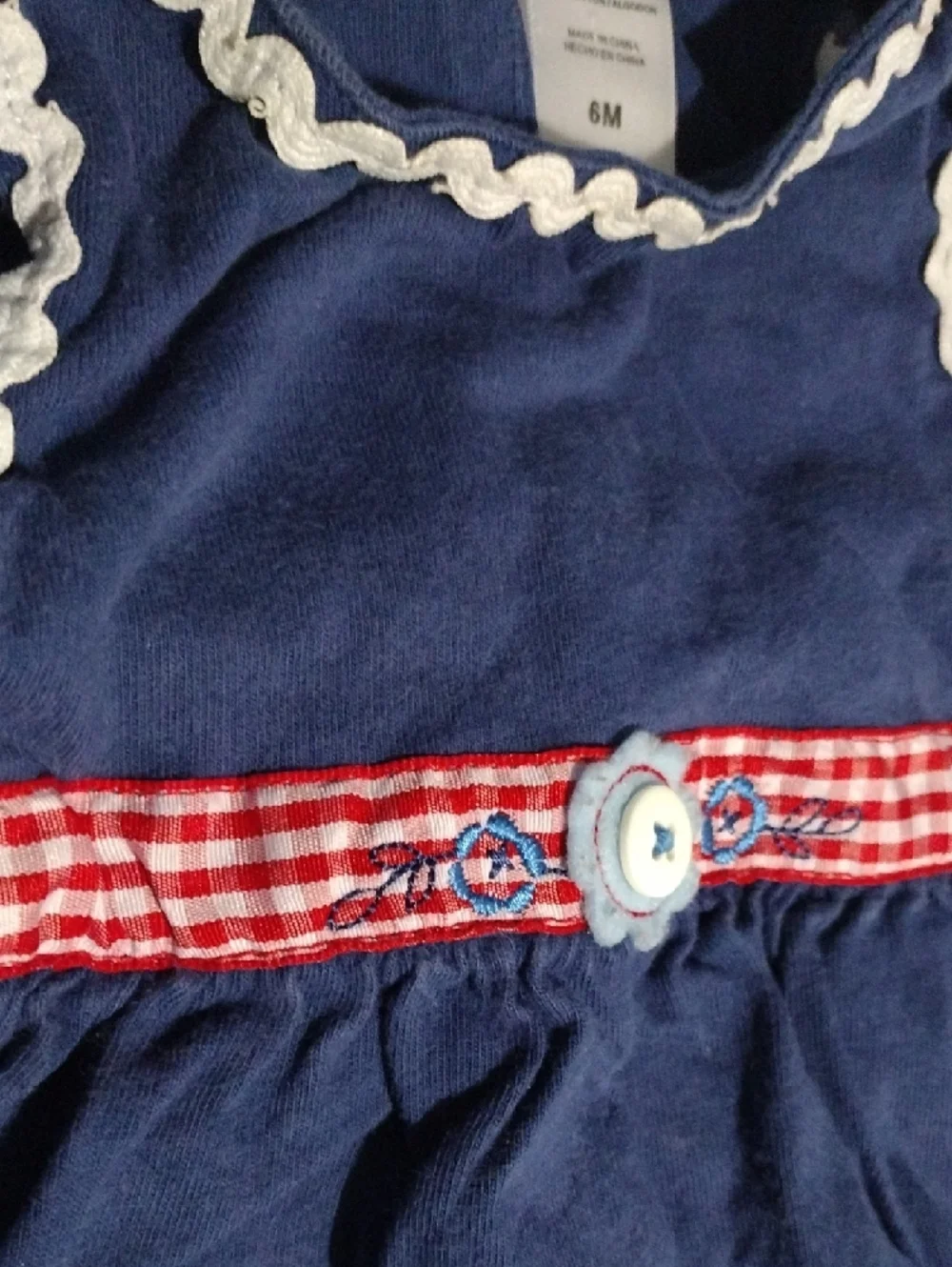 Little Me Navy Dress with Red Gingham Waist and White Trim - Picture 3 of 8